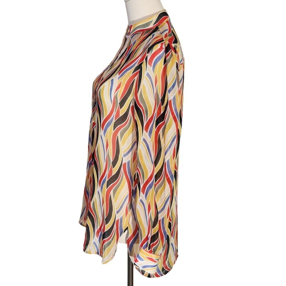 Anne Klein Retro Multicolor Geometric Sheer Longsleeve Blouse Womens Size 2 - Picture 4 of 13